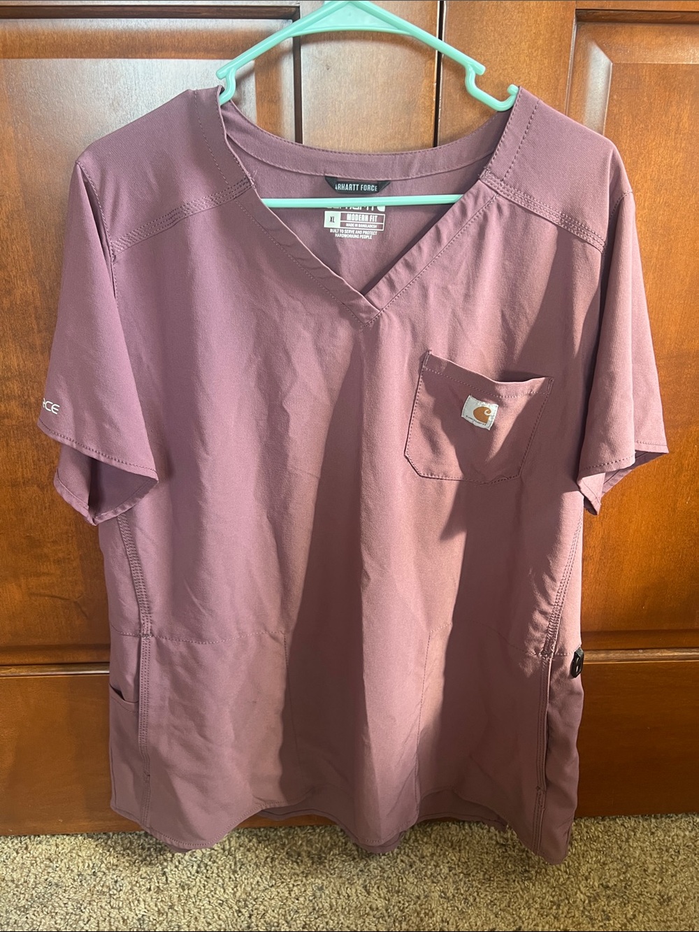 Carhartt  Short Sleeve V-Neck Scrub Top in Dusty Mauve